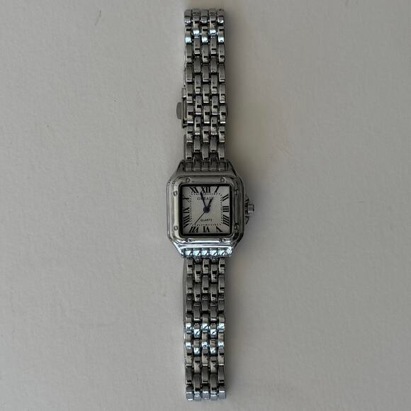 Retro White Square Face Quartz Watch Unisex Stainless Steel 8.5" New - Picture 2 of 7
